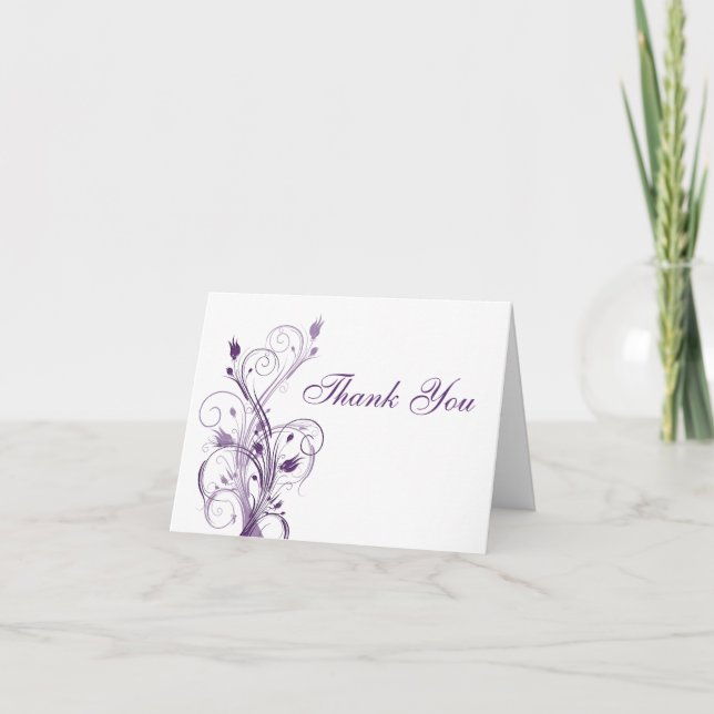 Cartão de Nota de Agradecimento Floral Branco e Ro (Frente)
