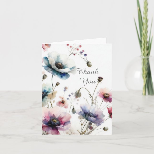 Cartão de Nota de Agradecimento Floral com Tinta A (Frente)