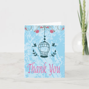 Cartão de Nota de Agradecimento Floral Rosa e Azul