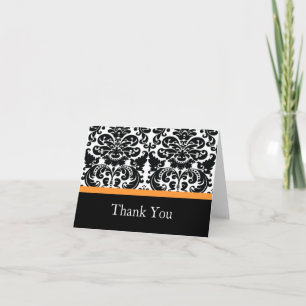 Cartão de Nota de Agradecimento Laranja Damask