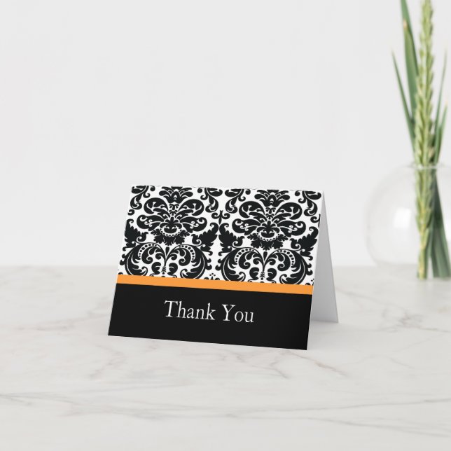 Cartão de Nota de Agradecimento Laranja Damask (Frente)