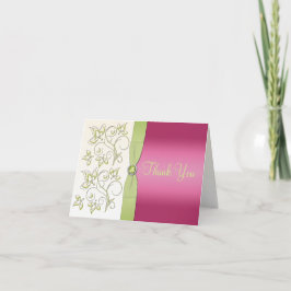Cartão de Nota de Agradecimento Rosa e Verde