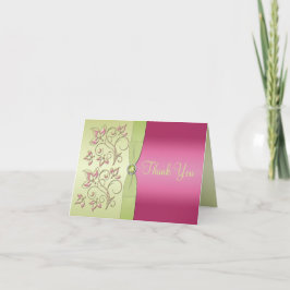 Cartão de Nota de Agradecimento Verde e Rosa