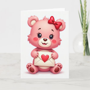 Cartão de Nota de Amor de Urso Rosa Fofo