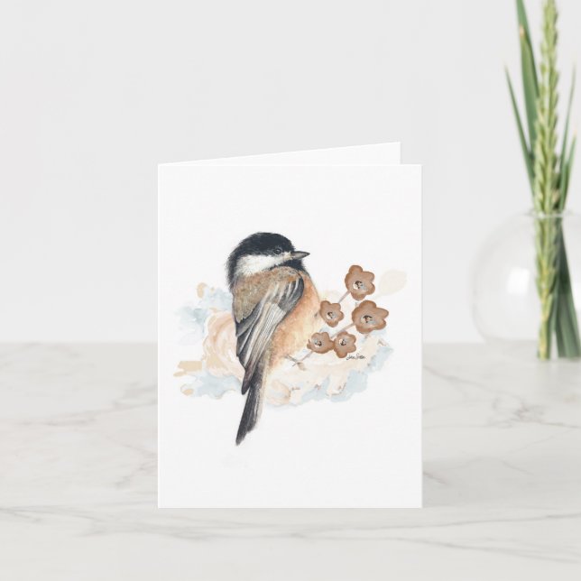 Cartão de Nota de Aquarela de Chapim Elegante (Frente)