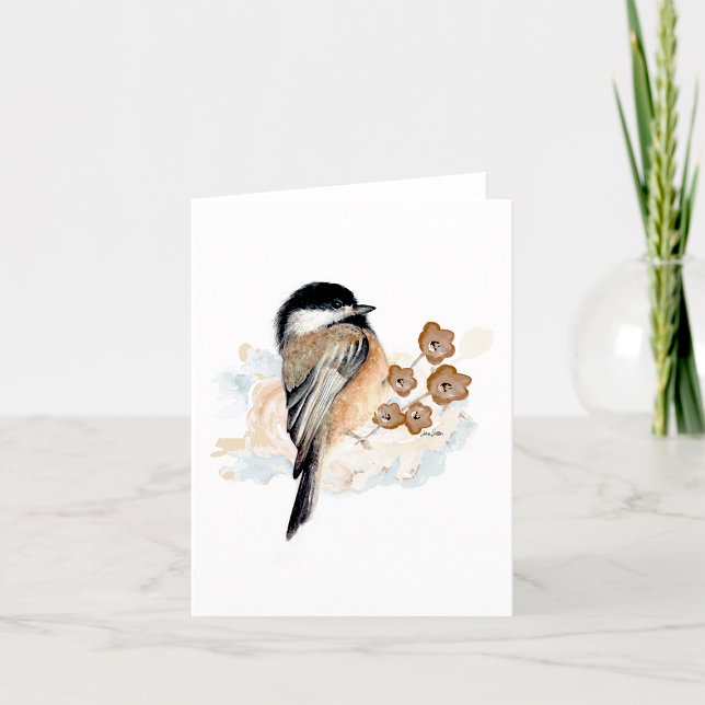 Cartão de Nota de Aquarela de Chickadee (Chickadee watercolor note card by Jenn Steffen Art)
