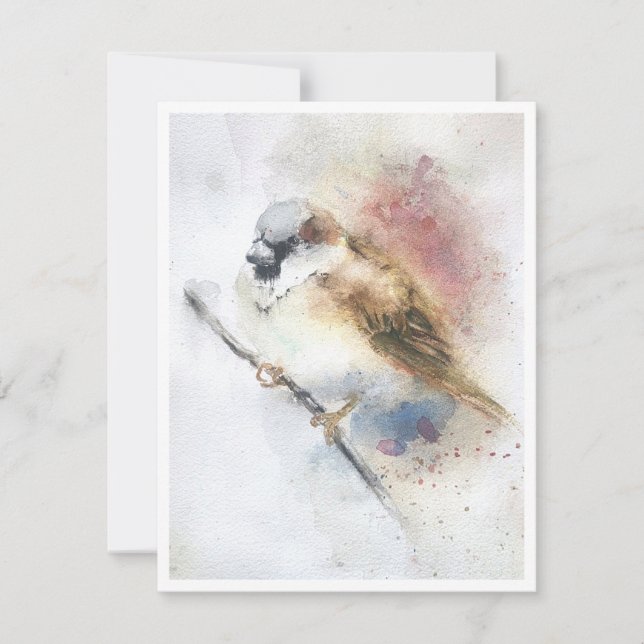 Cartão de Nota de Aquarela de Pardal (Frente)