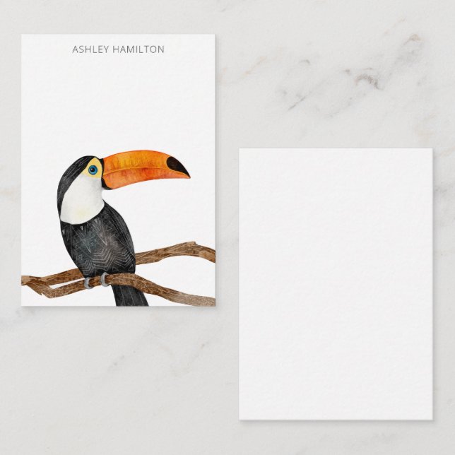 Cartão de Nota de Aquarela de Pássaro Tropical Per (Frente/Verso)