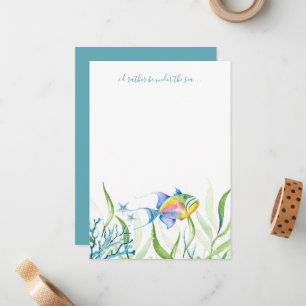 Cartão de Nota de Aquarela de Peixes Tropicais Col
