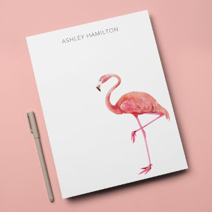 Cartão de Nota de Aquarela Flamingo Personalizado