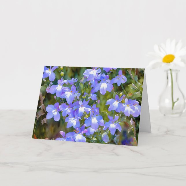 Cartão de Nota de Arte bonito Azul Flores Roxas (Planta pequena)
