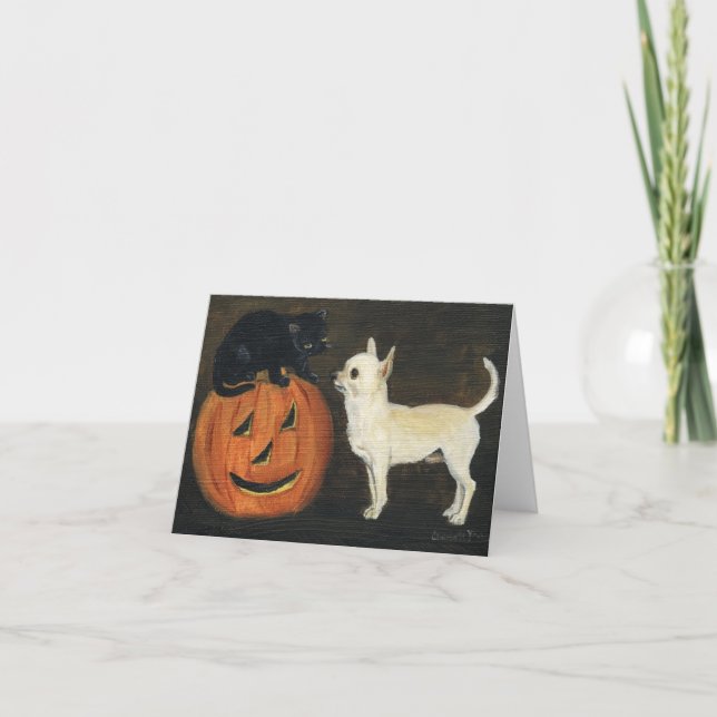 Cartão de Nota de Arte Chihuahua Halloween (Frente)
