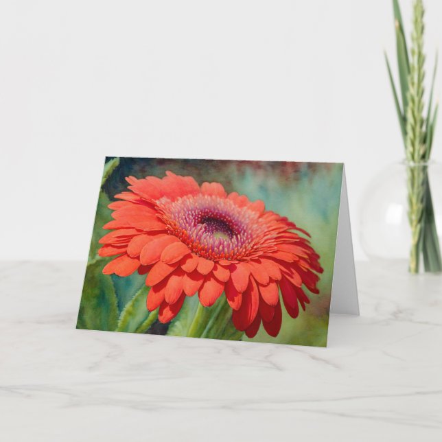 Cartão de Nota de Arte da Flor Red Gerbera Daisy (Frente)