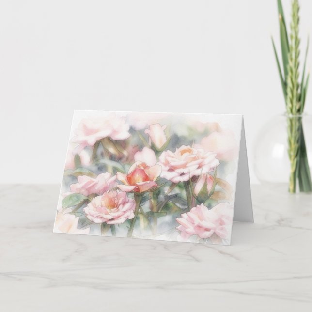 Cartão de Nota de Arte de Aquarela Pastel com Rosa (Frente)