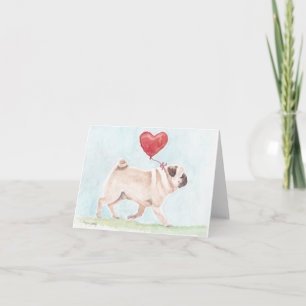 Cartão de Nota de Arte de Cachorro Pug Heart