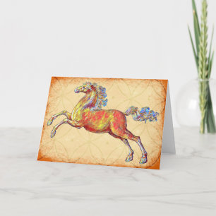 Cartão de Nota de Arte de Cavalo Ilustrado Rústico