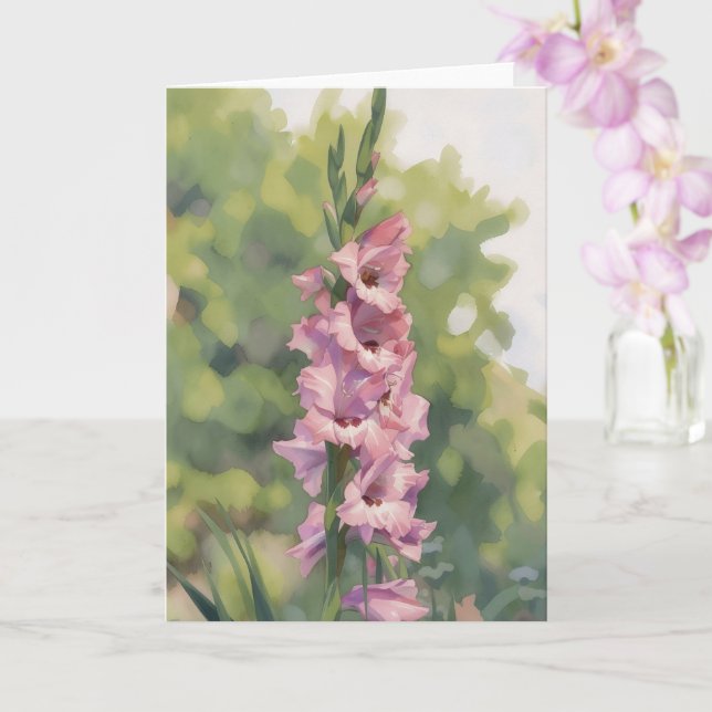 Cartão de Nota de Arte de Flores de Gladíolo Rosa (Orquídea)