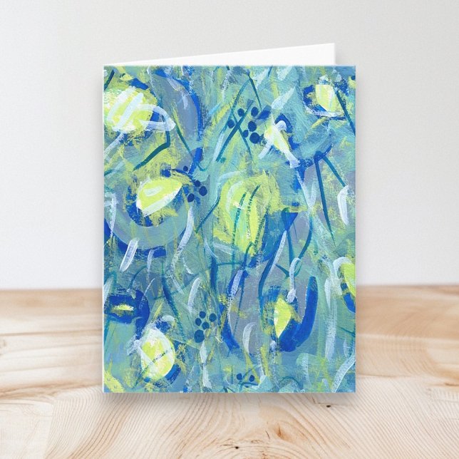 Cartão de Nota de Arte Dobrada Azul Abstrato Azul (Modern Art Blank Note Cards by Artist © Cathy Thompson. Useful for any occasion or correspondence.)