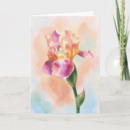 Cartão de Nota de Arte em Aquarela com Flor de Íri