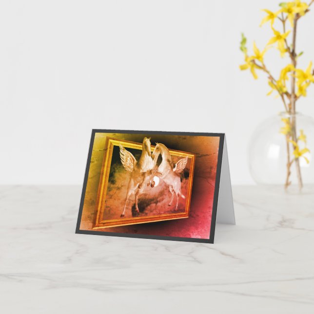Cartão de Nota de Arte Equina Pegasus Fantasy (Flor Amarela)