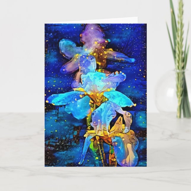 Cartão de Nota de Arte Floral Azul Fantasia de Flo (Frente)