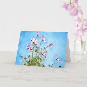 Cartão de Nota de Arte Floral de Cosmos Rosa