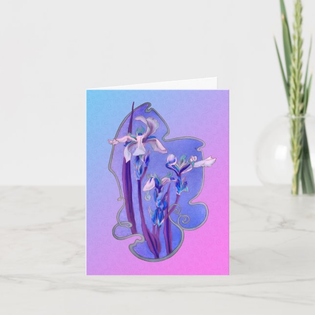 Cartão de Nota de Arte Floral Iris Azul (Frente)