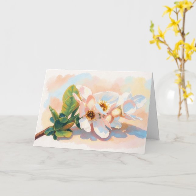 Cartão de Nota de Arte Pastel de Flores de Ameixa  (Flor Amarela)