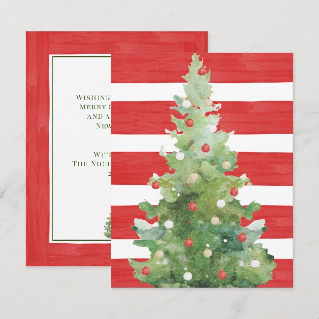 Cartão de Nota de Árvore de Natal em Aquarela com  (Frente/Verso)