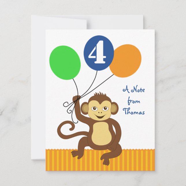 Cartão de Nota de Balão de Macaco Fofo (Frente)
