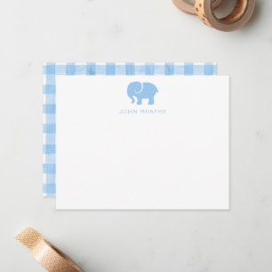 Cartão de Nota de Bebê, Xadrez Azul Claro Elefante
