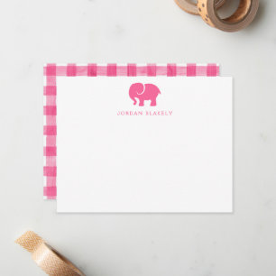 Cartão de Nota de Bebê, Xadrez de Elefante Rosa