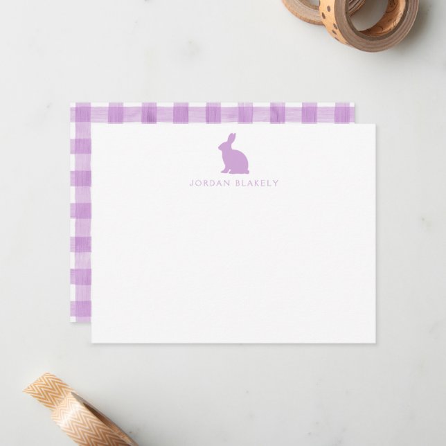 Cartão de Nota de Bebê, Xadrez Roxo Coelho Plano (Frente/Verso In Situ)