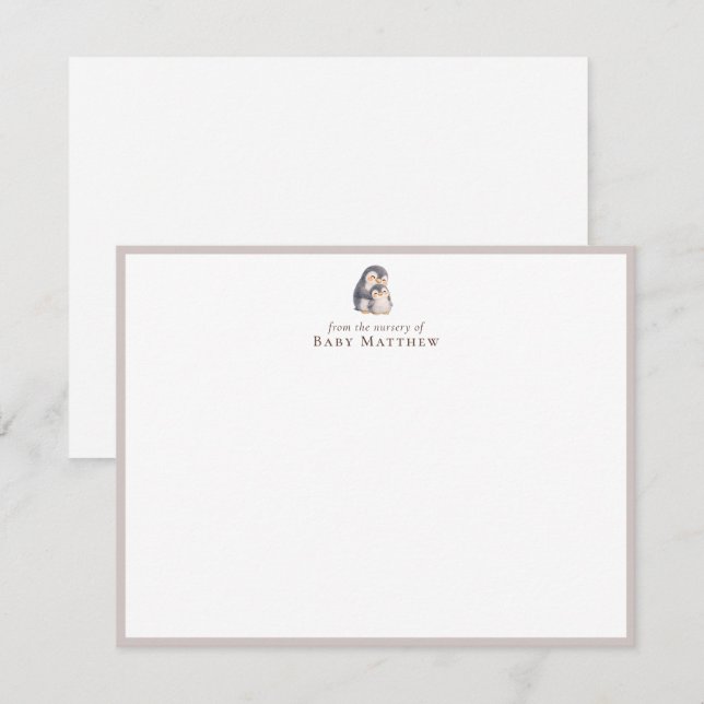 Cartão de Nota de Berçário de Pinguim Bebê (Frente/Verso)