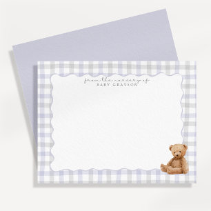 Cartão de Nota de Berçário do Ursinho Xadrez Azul 