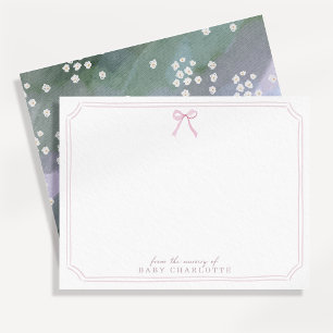 Cartão de Nota de Berçário Floral Pastel Rosa