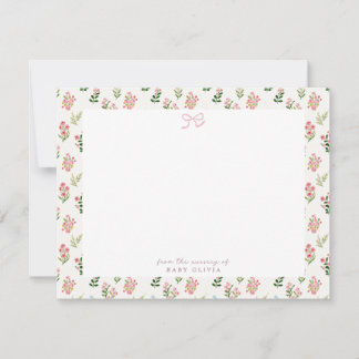 Cartão de Nota de Berçário Floral Rosa
