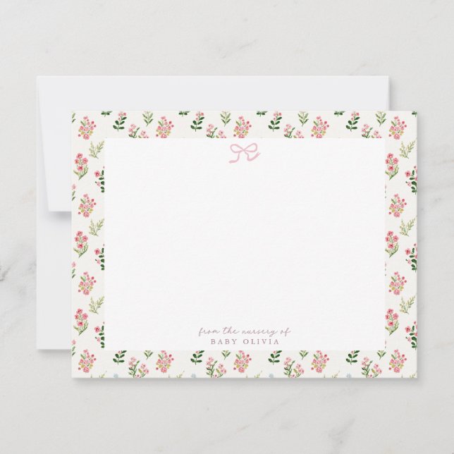 Cartão de Nota de Berçário Floral Rosa (Frente)