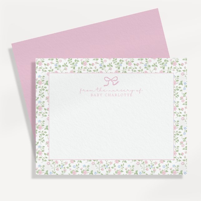 Cartão de Nota de Berçário Personalizado de Rosas  (Criador carregado)
