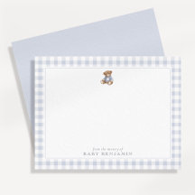 Cartão de Nota de Berçário Preppy Teddy Bear Azul