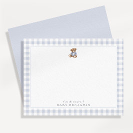 Cartão de Nota de Berçário Preppy Teddy Bear Azul