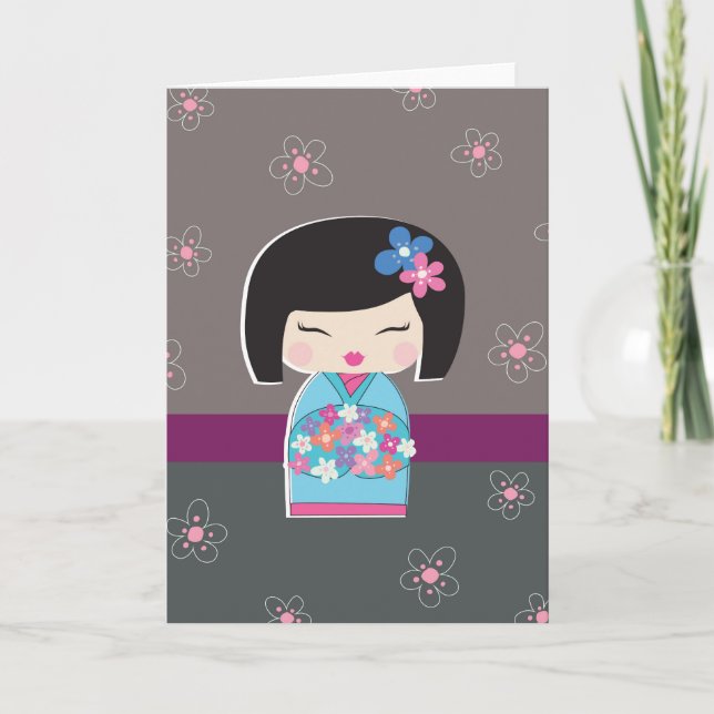 Cartão de Nota de Boneca Japonês Kokeshi (Frente)