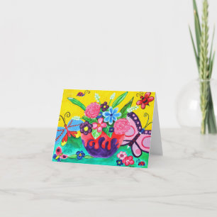 Cartão de Nota de Borboletas e Ladybugs