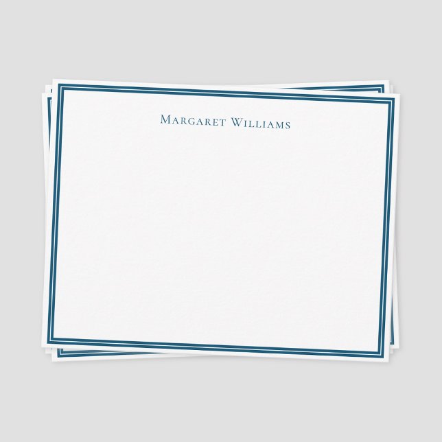 Cartão de Nota de Borda Azul Moderno Profissional (Blue border classic formal typography professional note card)