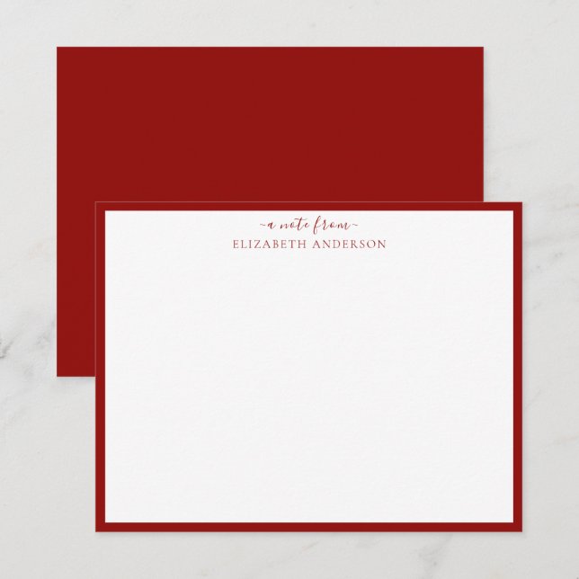 Cartão de Nota de Borda Clássica Ruby Red 'A Note  (Frente/Verso)