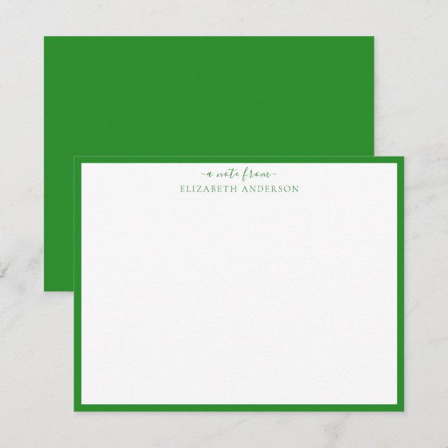 Cartão de Nota de Borda Clássica Verde Florestal (Frente/Verso)
