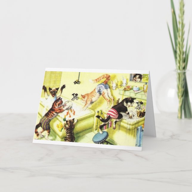 Cartão de Nota de Caos de Tempo de Banho de Gato d (Frente)