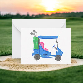Cartão de Nota de Carrinho de Golfe Azul Personali