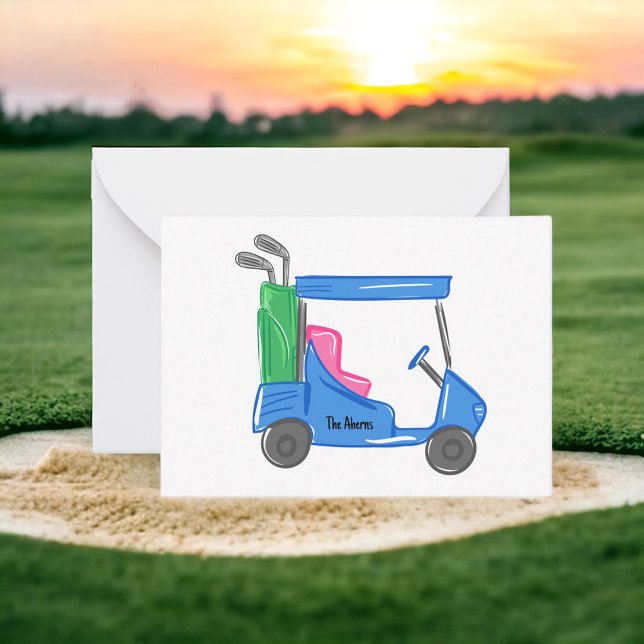 Cartão de Nota de Carrinho de Golfe Azul Personali (Criador carregado)