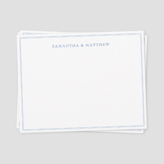 Cartão de Nota de Casal com Borda Dupla Azul (Classic vintage blue double border couple note card)